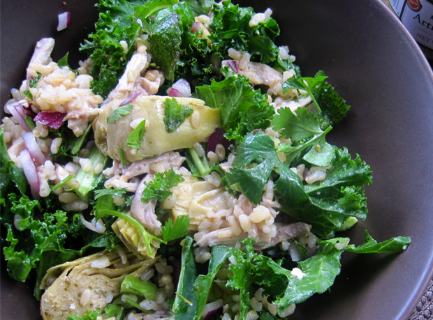 Artichoke, Kale, Chicken and Brown Rice Salad